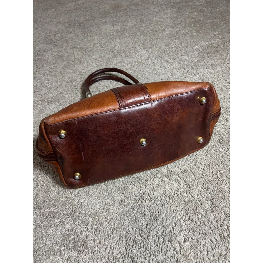 Marino Orlandi Brown Two Tone Leather Satchel Handbag Made in Italy Vintage